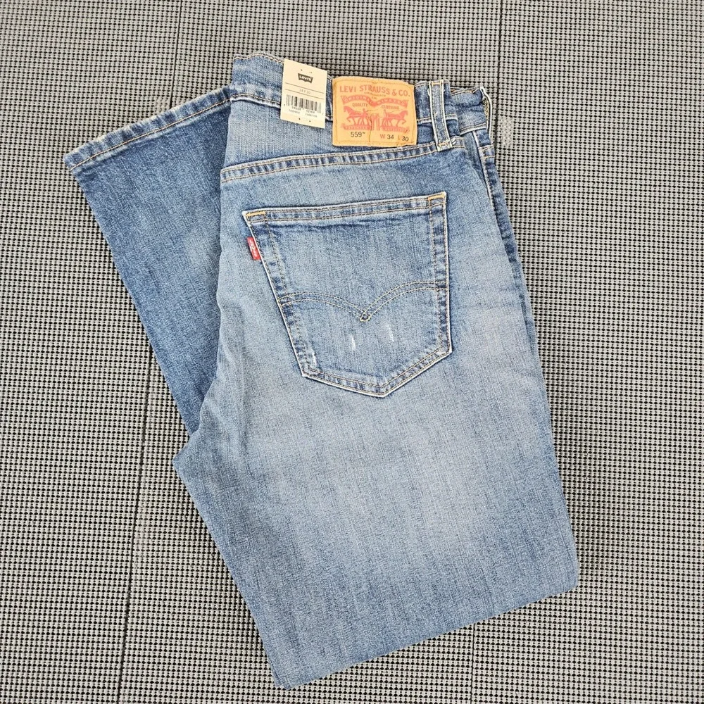 Levi's 559 Relaxed Straight Mens 36x30 Light Wash Blue Stretch Jeans 00559-0552